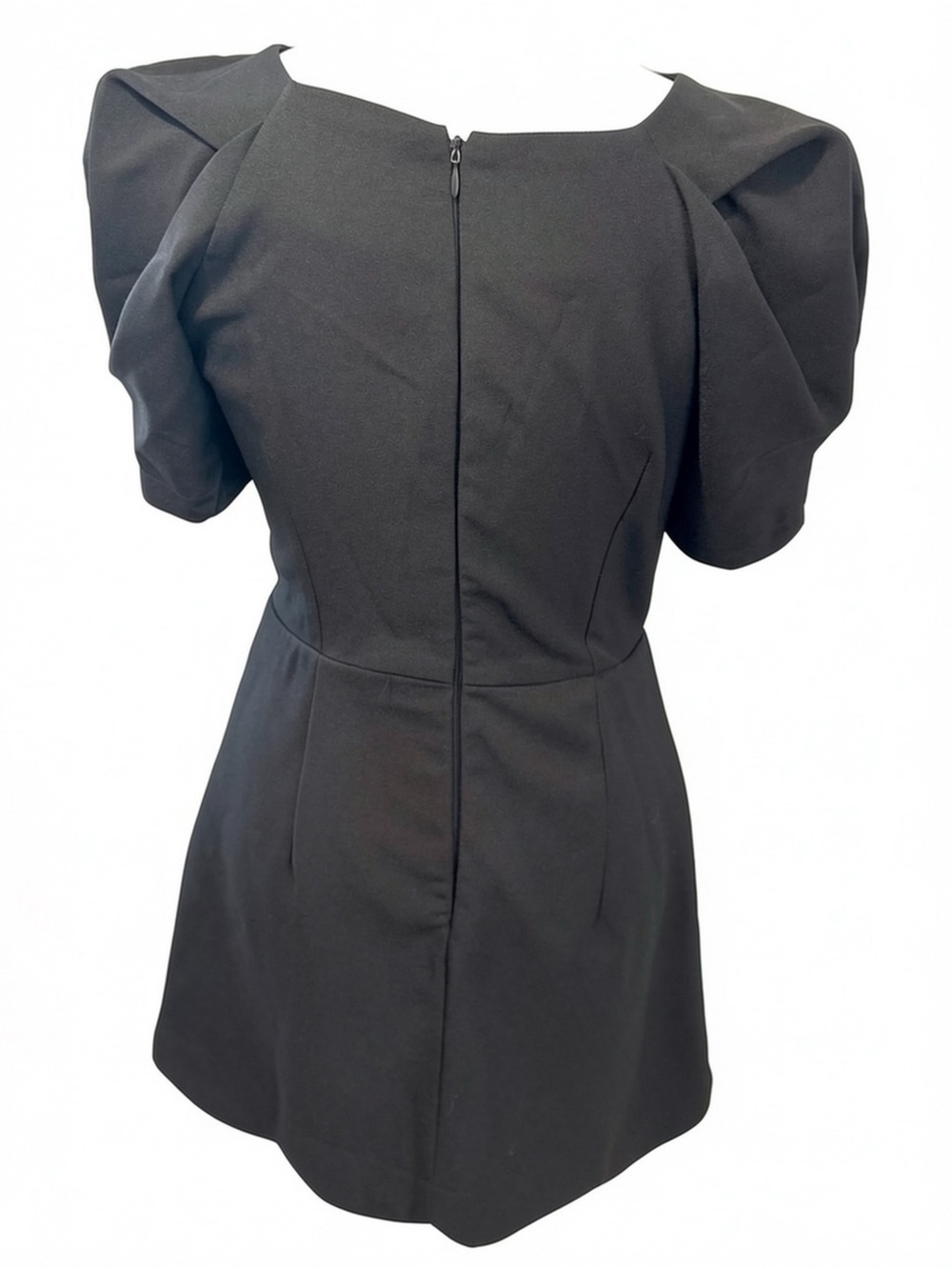 Black Contrast Trim Puff Sleeve Mini Dress Size S - Picture 4 of 7